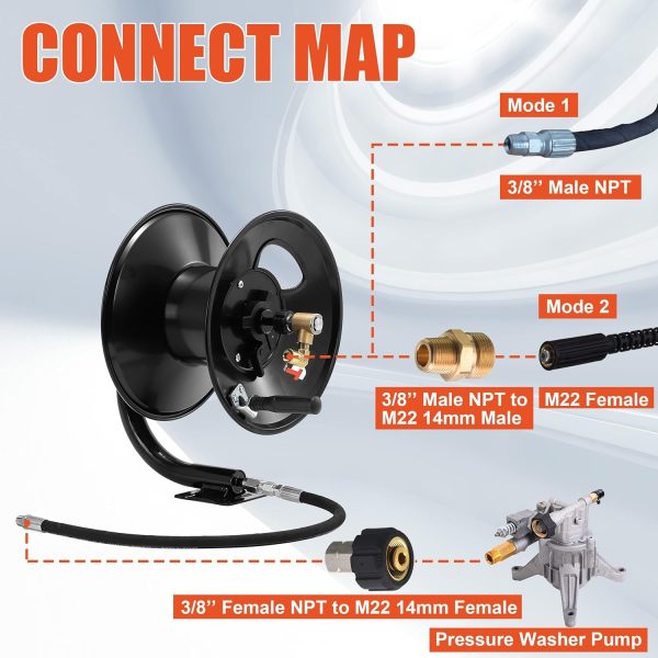 Tool Daily Pressure Washer Hose Reel, 100 FT Heavy Duty Steel Hose Reel for Power Washer - Image 4