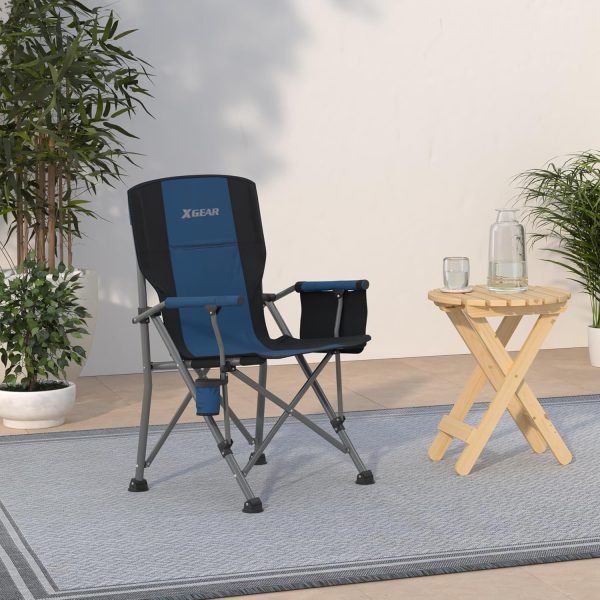 XGEAR Camping Chair with Padded Hard Armrest, Sturdy Folding Camp Chair with Cup Holder, Storage Pockets Carry Bag Included, Support to 400 lbs - Image 2