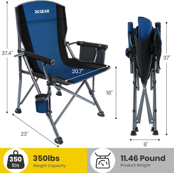 XGEAR Camping Chair with Padded Hard Armrest, Sturdy Folding Camp Chair with Cup Holder, Storage Pockets Carry Bag Included, Support to 400 lbs - Image 3