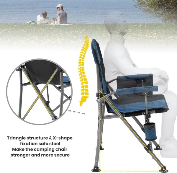 XGEAR Camping Chair with Padded Hard Armrest, Sturdy Folding Camp Chair with Cup Holder, Storage Pockets Carry Bag Included, Support to 400 lbs - Image 5