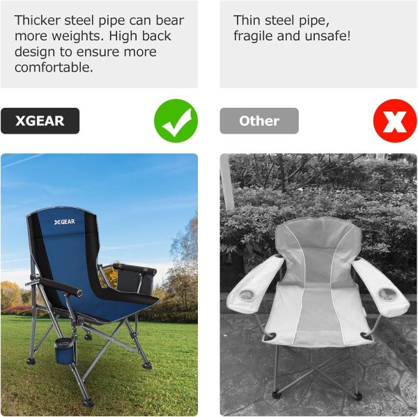 XGEAR Camping Chair with Padded Hard Armrest, Sturdy Folding Camp Chair with Cup Holder, Storage Pockets Carry Bag Included, Support to 400 lbs - Image 6
