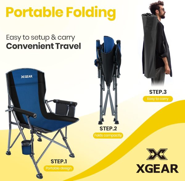 XGEAR Camping Chair with Padded Hard Armrest, Sturdy Folding Camp Chair with Cup Holder, Storage Pockets Carry Bag Included, Support to 400 lbs - Image 8